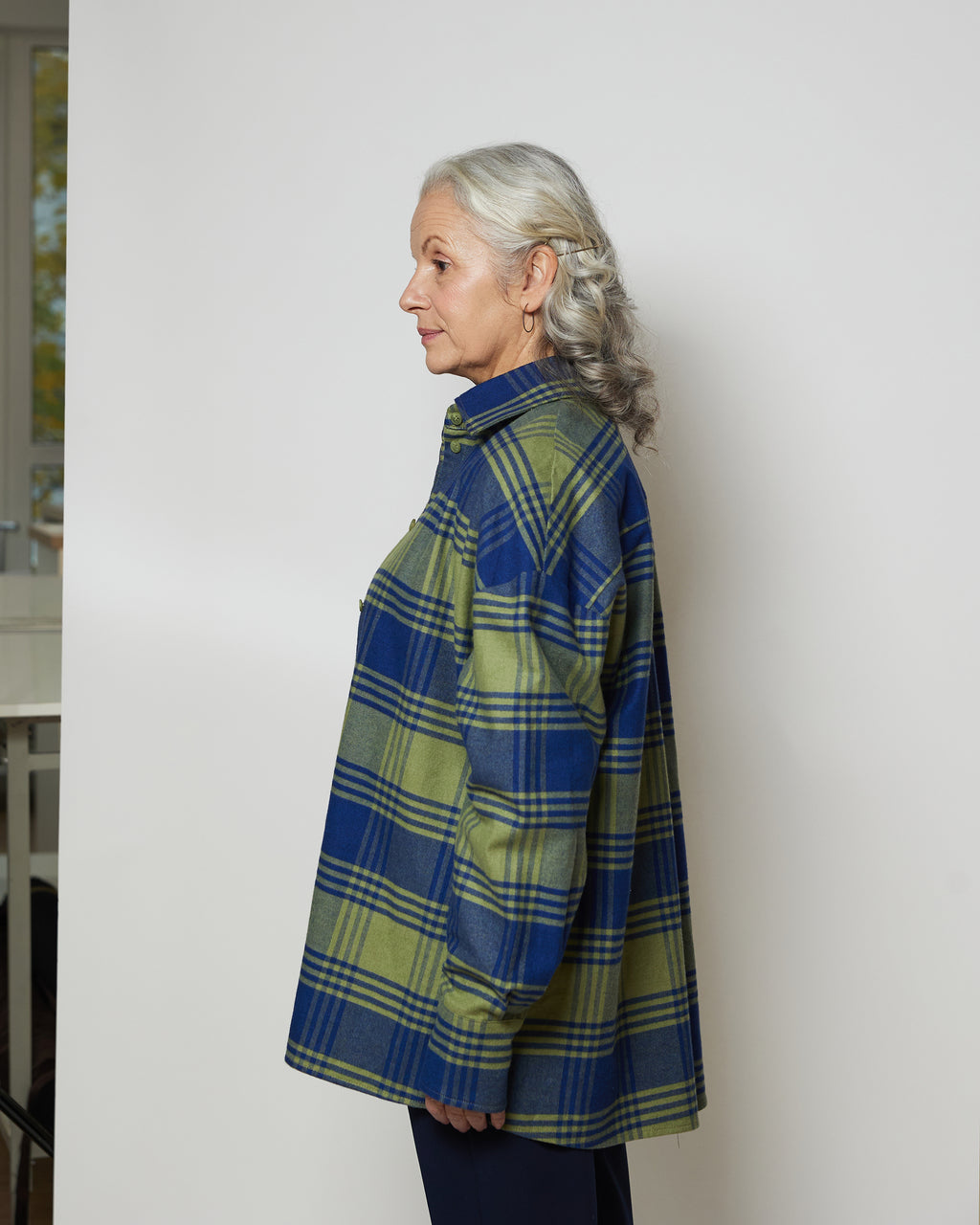 Оверсайз сорочка в синьо-зелений клітинку