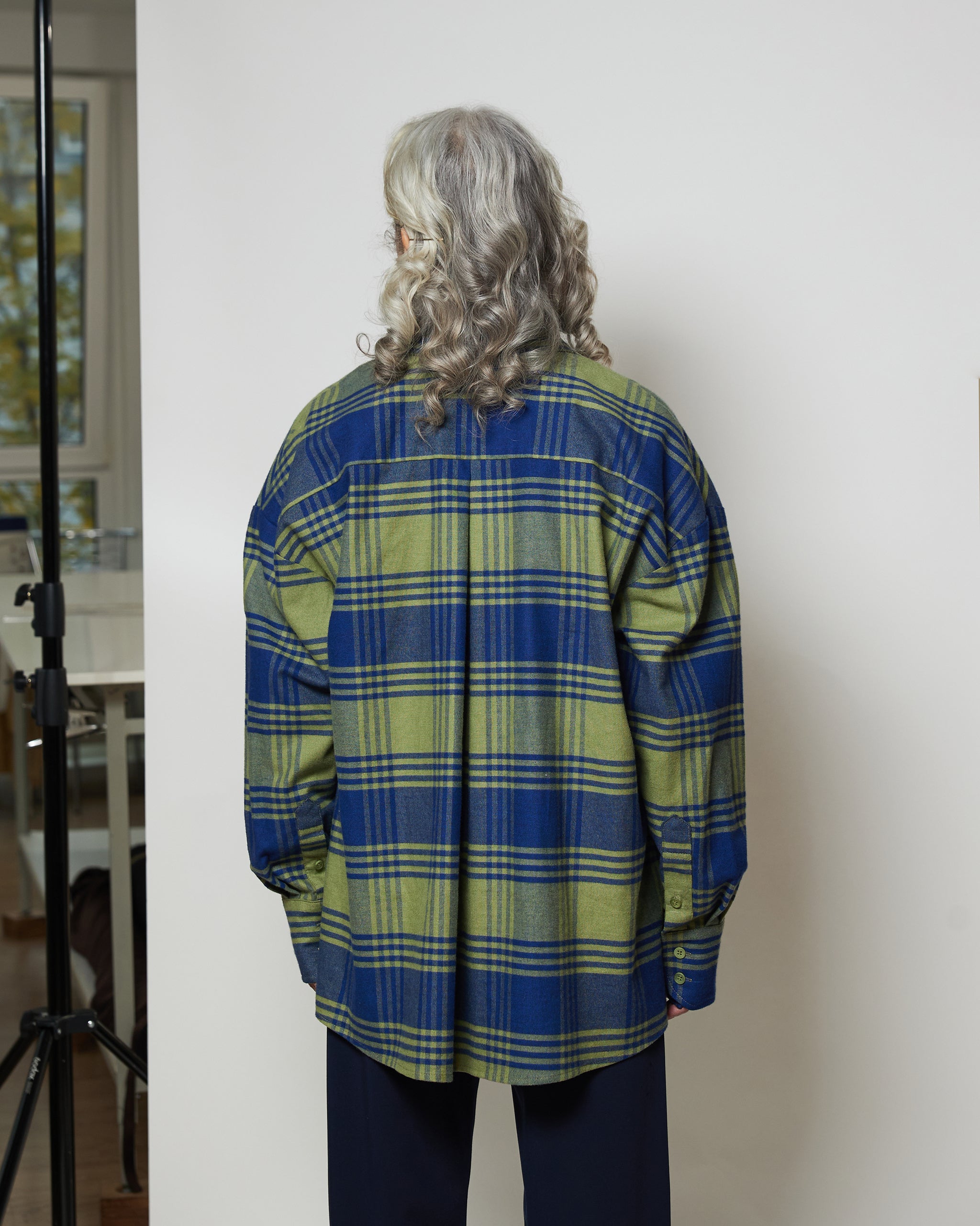 Оверсайз сорочка в синьо-зелений клітинку